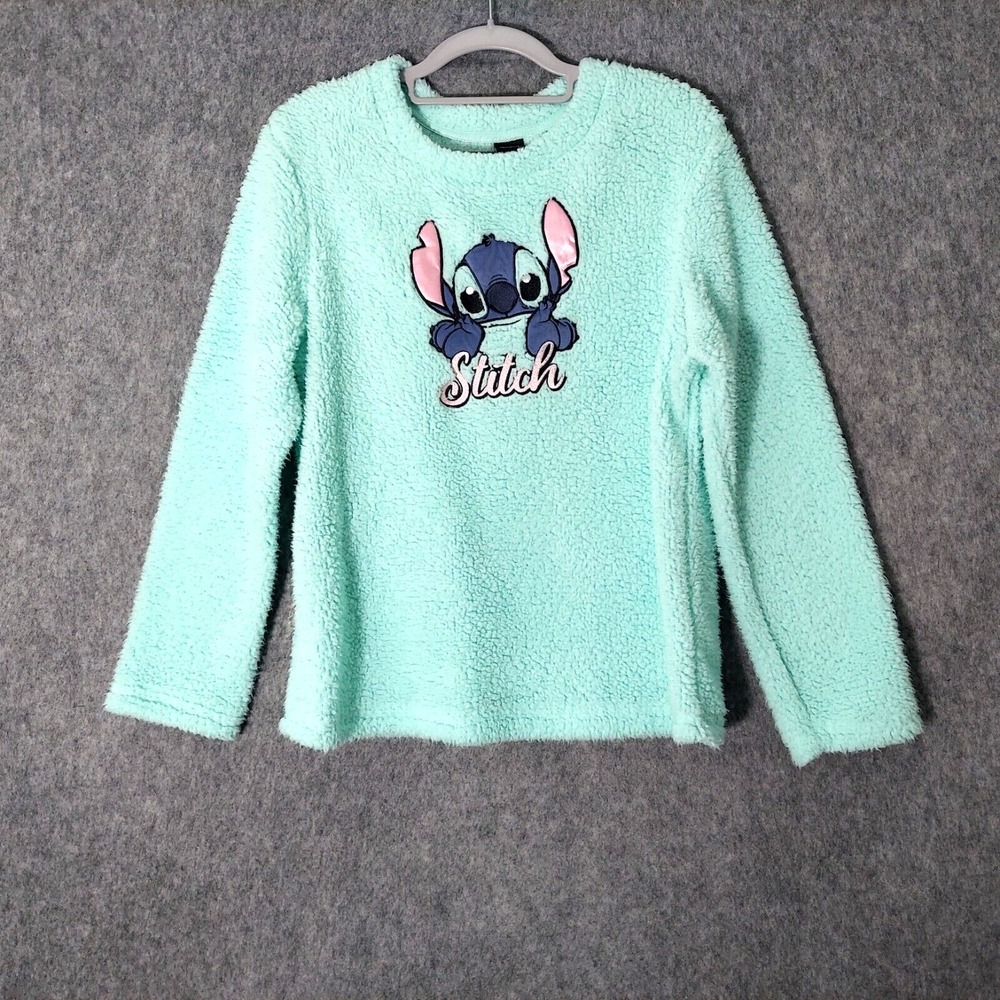 Disney Sweater S Stitch Sharpa Embroidered Long Sleeve Blue Pullover Lilo Magic‎
